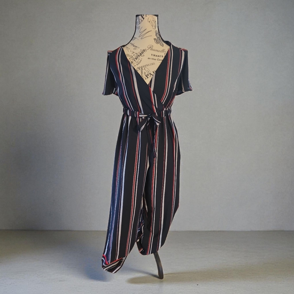 Chic Striped Blue and‎ Red Jumpsuit